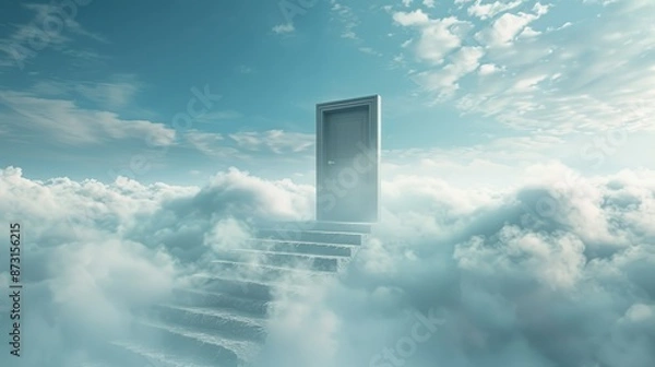 Fototapeta stairway and door in the clouds / the age of generative ai 