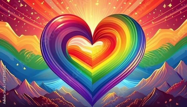 Obraz heart with rainbow, Ai Generate