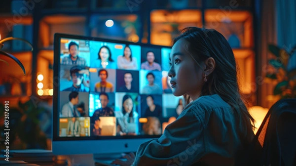 Fototapeta A person watching TV at home or in the city with a focus on technology, communication, and digital concepts