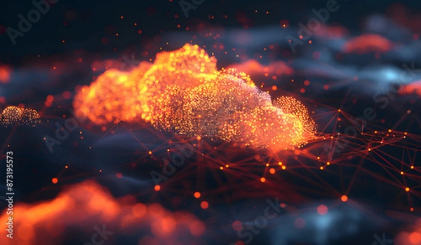 Fototapeta In a 3D render, a luminous cloud showcasing network connections and digital data.