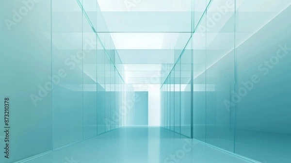 Fototapeta Sky Blue Hue Minimalistic Glass Architecture in a Modern Atmosphere, future smart office, business concept, Graphic Resources, Wallpapers, Brochure, Websites, banner design, Advertising, background