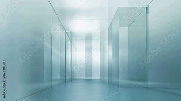 Fototapeta Sky Blue Hue Minimalistic Glass Architecture in a Modern Atmosphere, future smart office, business concept, Graphic Resources, Wallpapers, Brochure, Websites, banner design, Advertising,  background