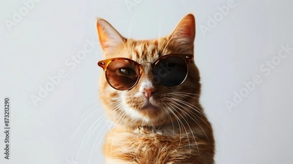 Fototapeta Adorable ginger cat wearing stylishblack sunglasses