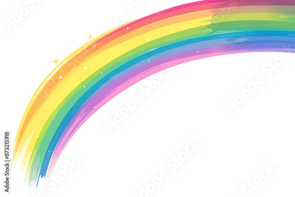 Fototapeta Cartoon rainbow rendered on a white background, featuring bright and vibrant colors in a smooth, arched shape, perfect for cheerful and playful designs.