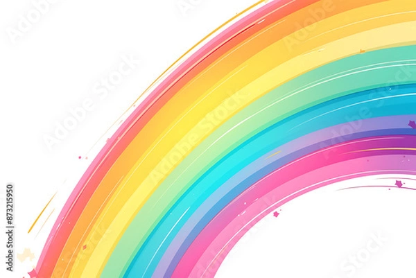 Fototapeta Cartoon rainbow rendered on a white background, featuring bright and vibrant colors in a smooth, arched shape, perfect for cheerful and playful designs.