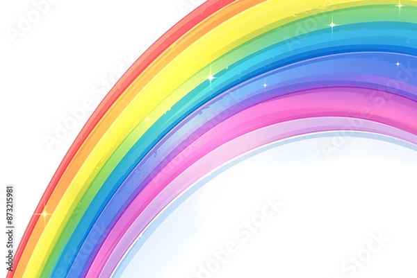 Fototapeta Cartoon rainbow rendered on a white background, featuring bright and vibrant colors in a smooth, arched shape, perfect for cheerful and playful designs.