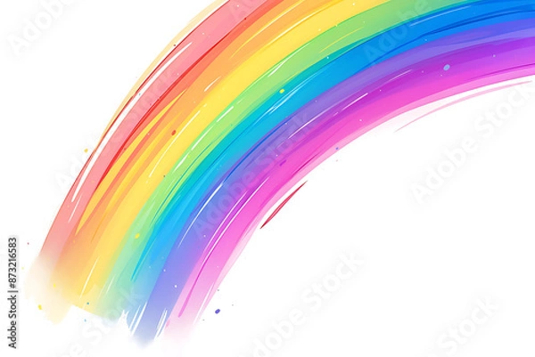 Fototapeta Cartoon rainbow rendered on a white background, featuring bright and vibrant colors in a smooth, arched shape, perfect for cheerful and playful designs.