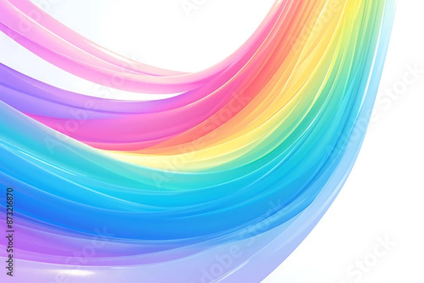 Fototapeta Cartoon rainbow rendered on a white background, featuring bright and vibrant colors in a smooth, arched shape, perfect for cheerful and playful designs.