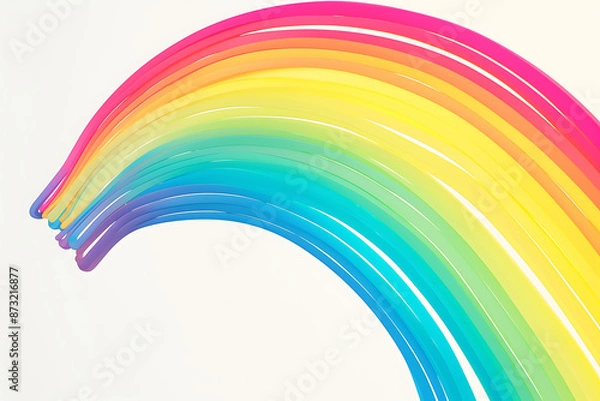 Fototapeta Cartoon rainbow rendered on a white background, featuring bright and vibrant colors in a smooth, arched shape, perfect for cheerful and playful designs.