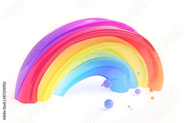 Fototapeta Cartoon rainbow rendered on a white background, featuring bright and vibrant colors in a smooth, arched shape, perfect for cheerful and playful designs.