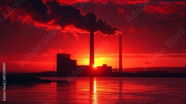 Obraz Smoke billowing from the chimneys of manufacturing plant