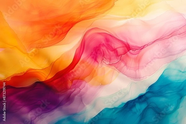 Fototapeta A mesmerizing blend of colors flowing together in perfect harmony, creating a stunning abstract watercolor artwork. The vibrant hues evoke feelings of joy and serenity.