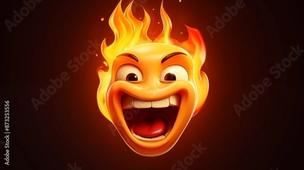 Fototapeta Fiery Emoji with a Grinning Face Engulfed in Flames