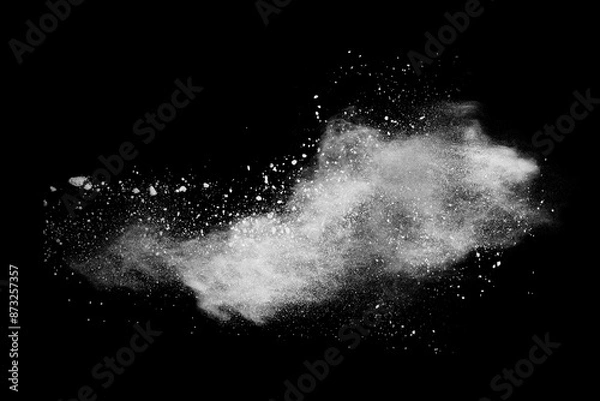 Fototapeta White powder explosion on black background. Colored cloud. Colorful dust explode. Paint Holi.