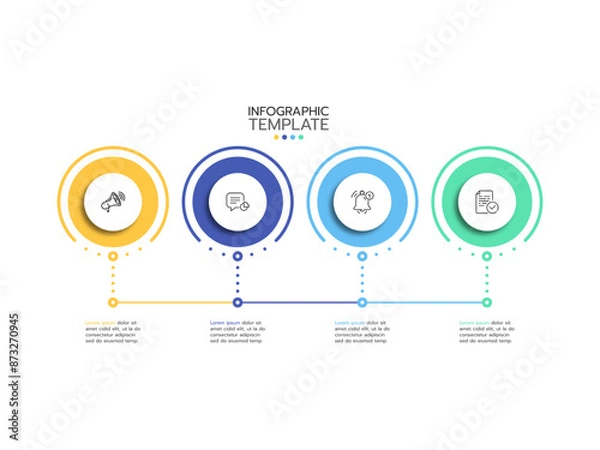 Obraz Infographic 4 step timeline journey, Timeline flat simple infographics design template. presentation graph. Business concept with 4 options, vector illustration.