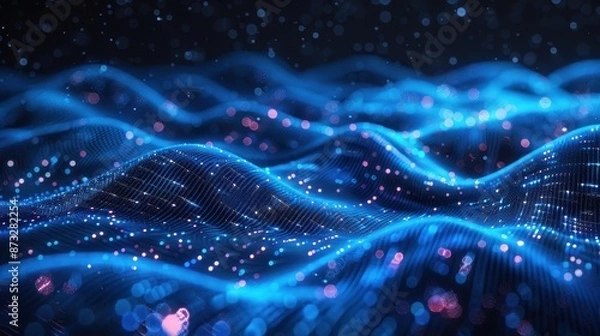 Fototapeta Digital wave of data forming diversified startup patterns, Diversification Startup, Concept of Diversification