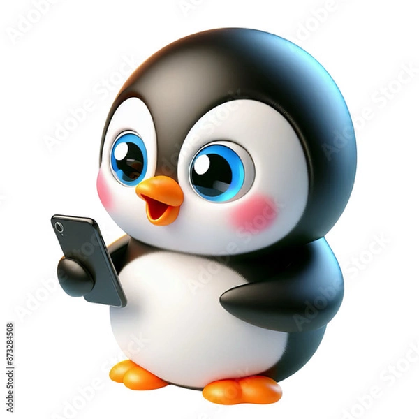 Fototapeta 3d penguin using smart phone