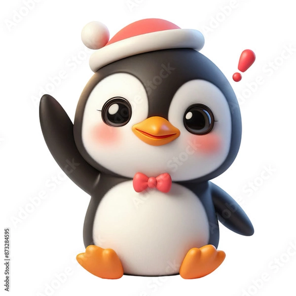 Fototapeta 3d penguin with hello wave sign