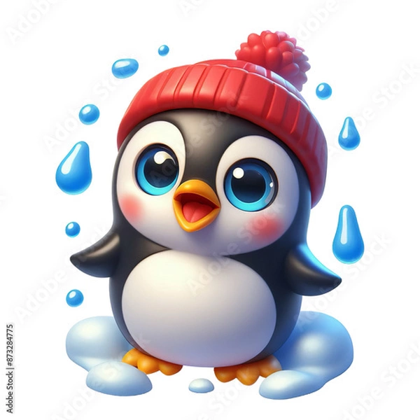 Fototapeta 3d penguin with water drop