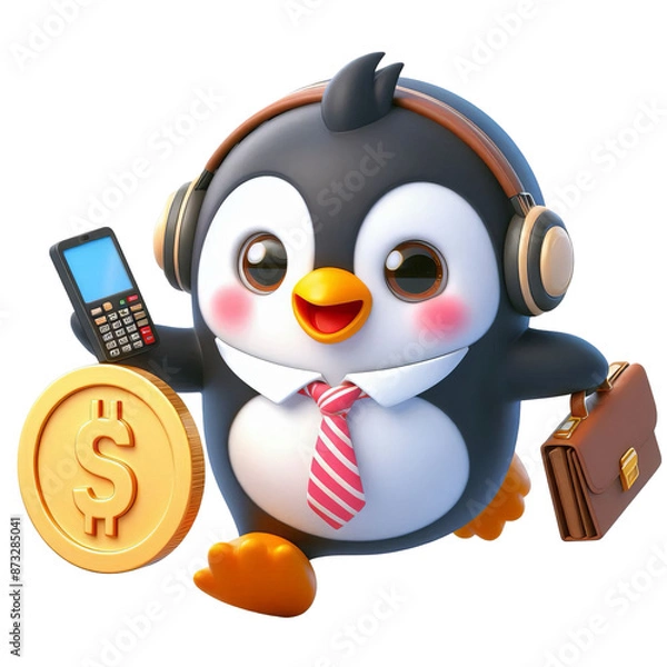 Fototapeta 3D penguin business man isolated on white background