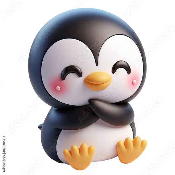 Fototapeta 3d penguin making cute shy smile