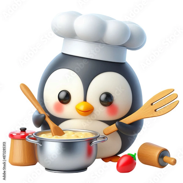 Fototapeta Set of 3d penguin cooking soup