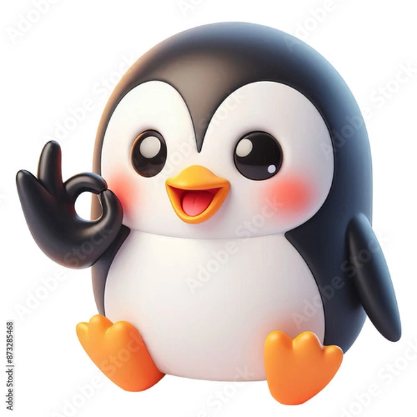 Fototapeta 3d penguin showing OK gesture on isolated background