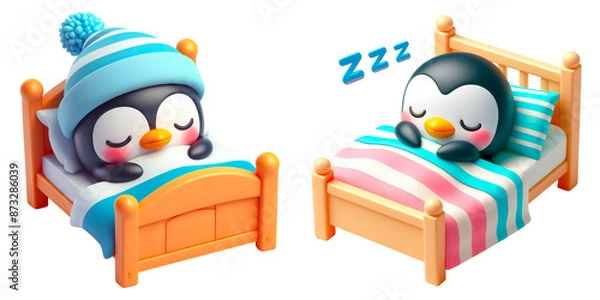 Fototapeta 3D penguin in the bed isolated on transparent background