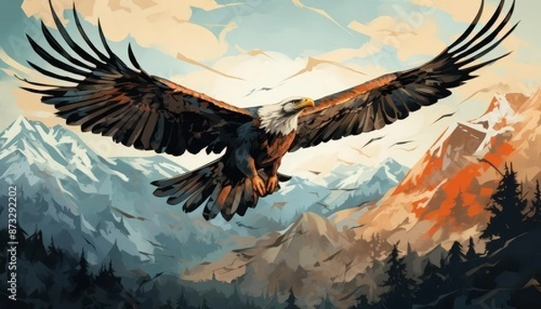 Fototapeta Condor spreading wings wide flat design side view mountains theme watercolor Complementary Color Scheme
