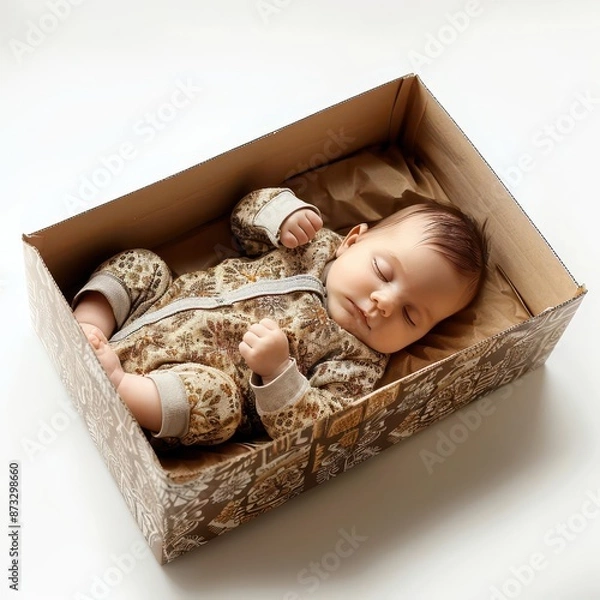 Fototapeta baby sleeping in a box with a bandage
