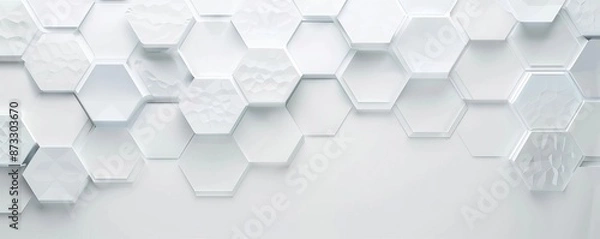 Obraz Abstract white hexagonal pattern background featuring overlapping 3D hexagons creating a modern and futuristic design.