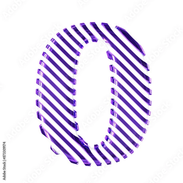 Fototapeta White symbol with dark purple diagonal ultra thin straps. number 0