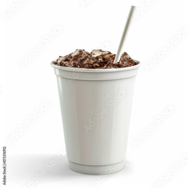 Fototapeta cola on white paper cup with straw 
