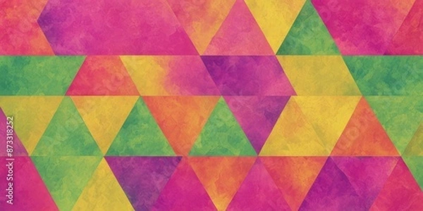 Fototapeta Abstract background pattern of overlapping triangles with a watercolor wash effect in a variety of vibrant colors