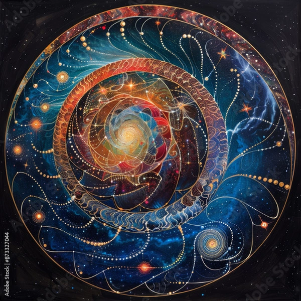 Obraz A cosmic mandala with swirling galaxies and stars as the primary elements. 
