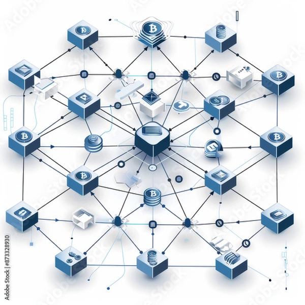 Obraz A blockchain-based supply chain network, illustrated with interconnected nodes representing secure and transparent transactions. 