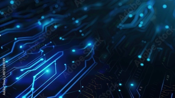 Fototapeta Abstract Digital Circuitry with Glowing Blue Lines