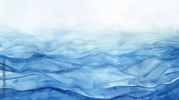 Obraz An abstract watercolor painting in classic blue, featuring gentle ripples and fluid waves that convey a sense of calm movement.