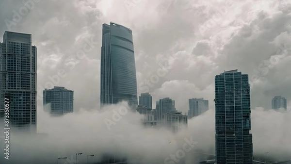 Obraz Skyscrapers in clouds with highways