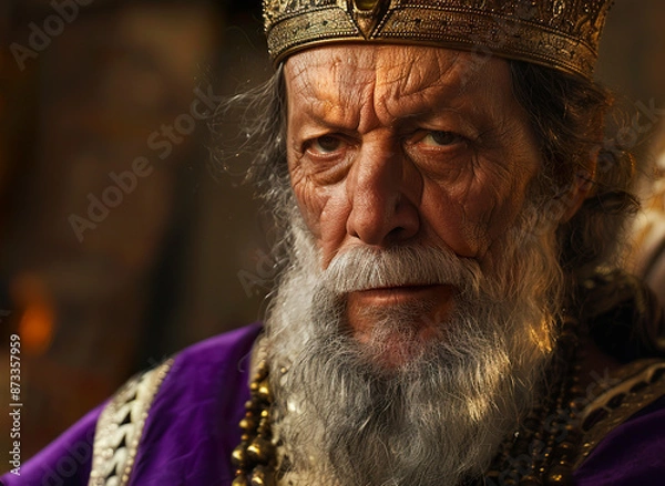 Fototapeta Close-up of Melchizedek, the priest king of Jerusalem, in a visual representation of the majestic and reverent figure. Melchizedek dressed in royal and priestly attire.