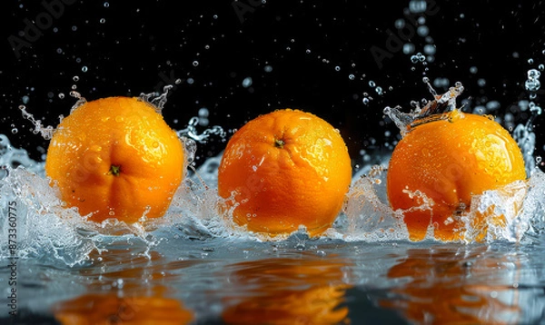 Fototapeta Vibrant Fresh Oranges in Dynamic Water Splash Highlighting Juicy Citrus Fruits Perfect for Refreshment and Healthy Lifestyle Concepts