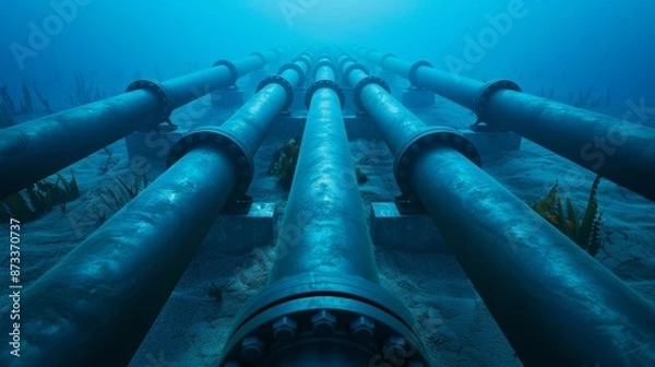 Fototapeta An intricate network of underwater oil pipelines stretching across the ocean floor