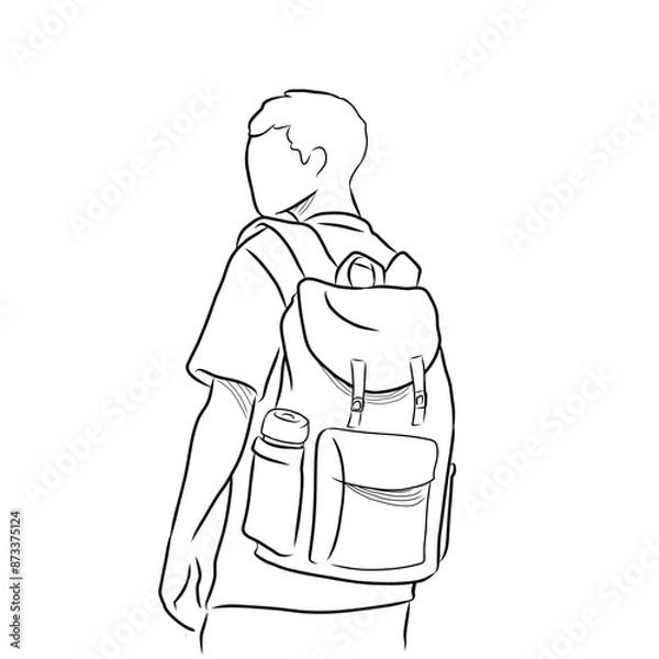 Fototapeta student with a school bag on his back hand drawn vector