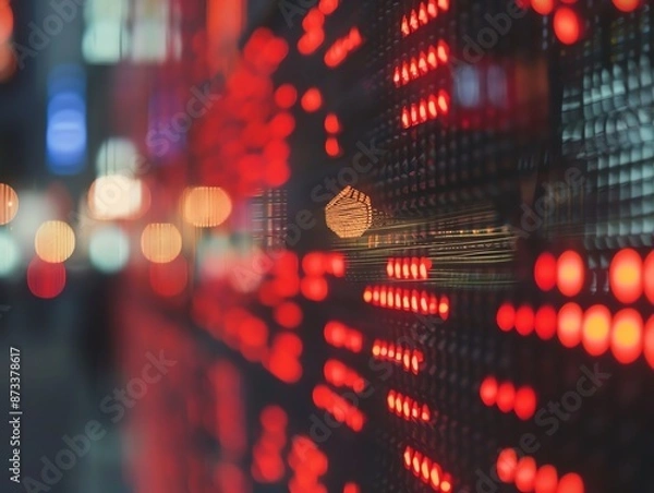 Fototapeta Close-up of financial indices on a digital display board