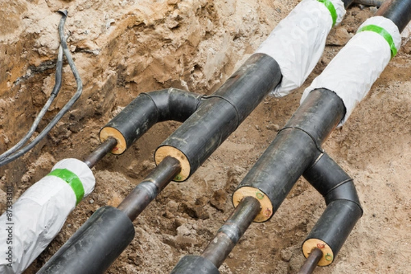 Obraz Arbeiten am Fernwärmenetz - Abzweigung von Leitungen