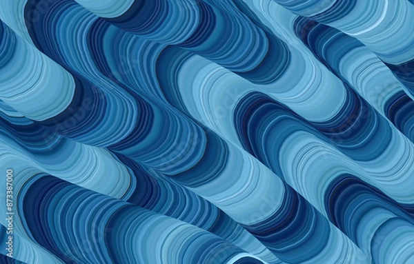 Obraz blaue abstrakt gemalte fliessende diagonale wellen