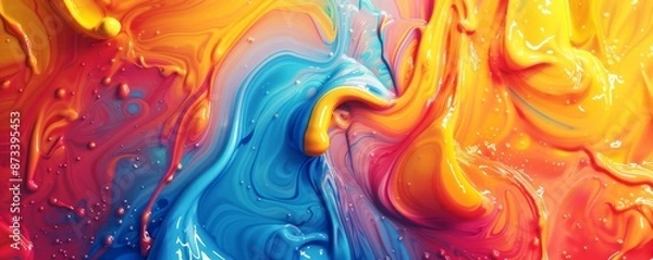 Fototapeta Vivid abstract background with colorful paint splashes creating fluid wave patterns