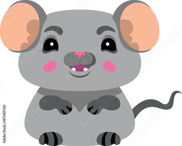 Obraz Illustration - cartoon gray mouse, isolated