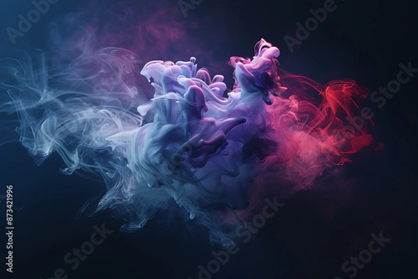 Fototapeta Floating smoke-like shapes in various colors on a black background, creating an ethereal and mesmerizing visual effect.