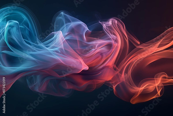 Fototapeta Floating smoke-like shapes in various colors on a black background, creating an ethereal and mesmerizing visual effect.